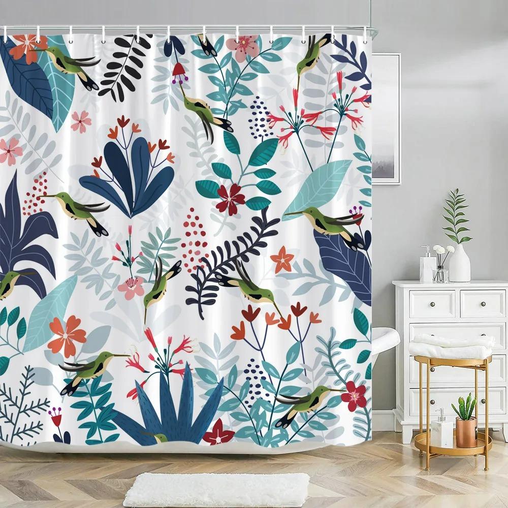 TEXTILIEN Colorful Floral Shower Curtain Flower Shower Curtains Pretty Blue Shower Curtain Bright Bohemian Boho Floral Bathroom Decor 90x180cm-35x70in