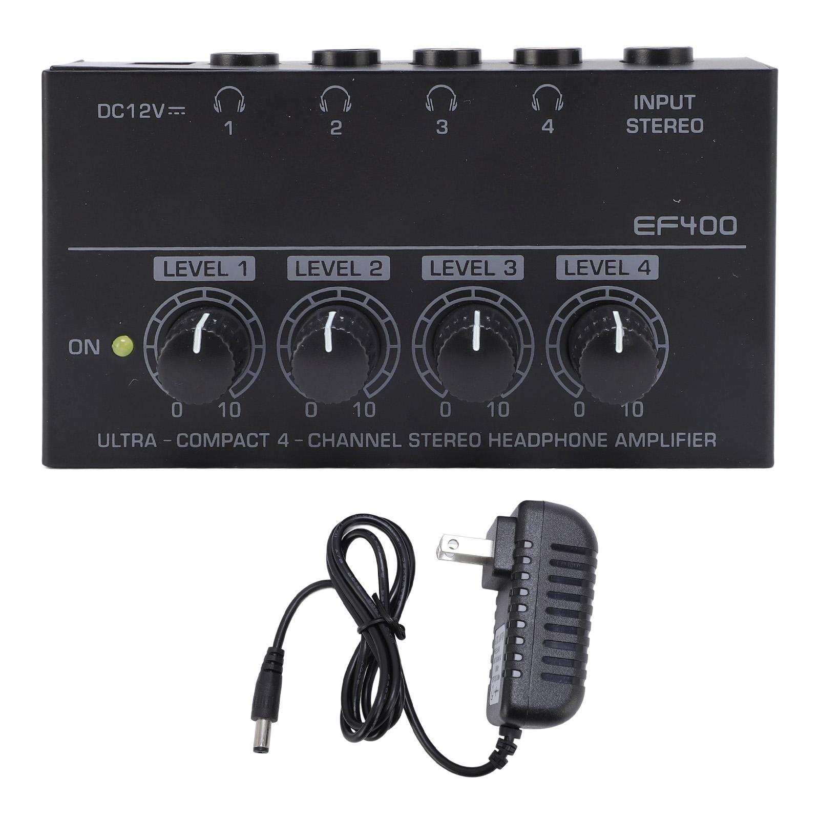 DIYelecs 4 Channel Headphone Amplifier Portable Metal Stereo Sound Earphone Splitter with Power Adapter for EU Plug