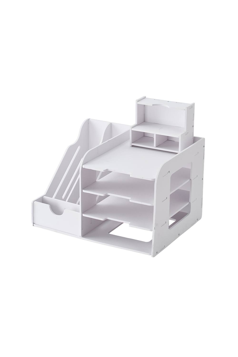 Living And Home White Desktop Letter Tray Organiser with Pen Holder for Office & Home