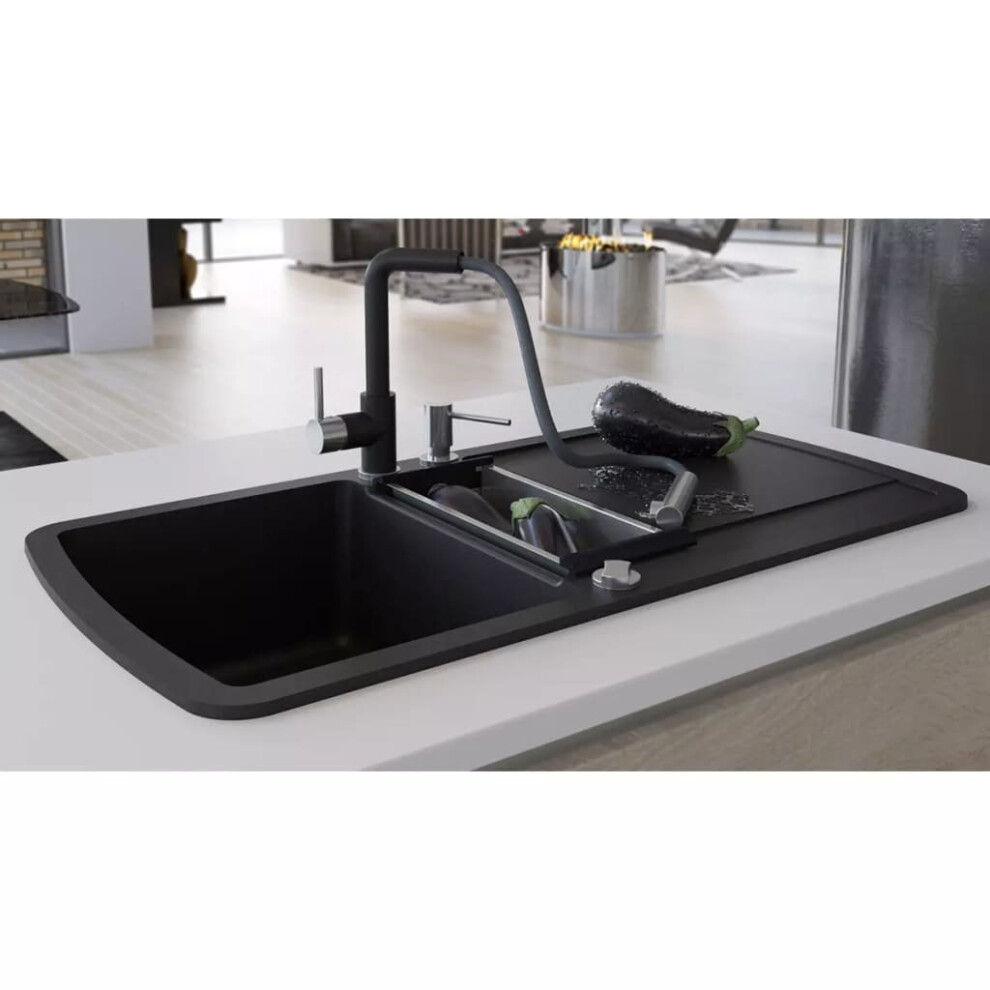 VidaXL Granite Kitchen Sink Double Basin Black