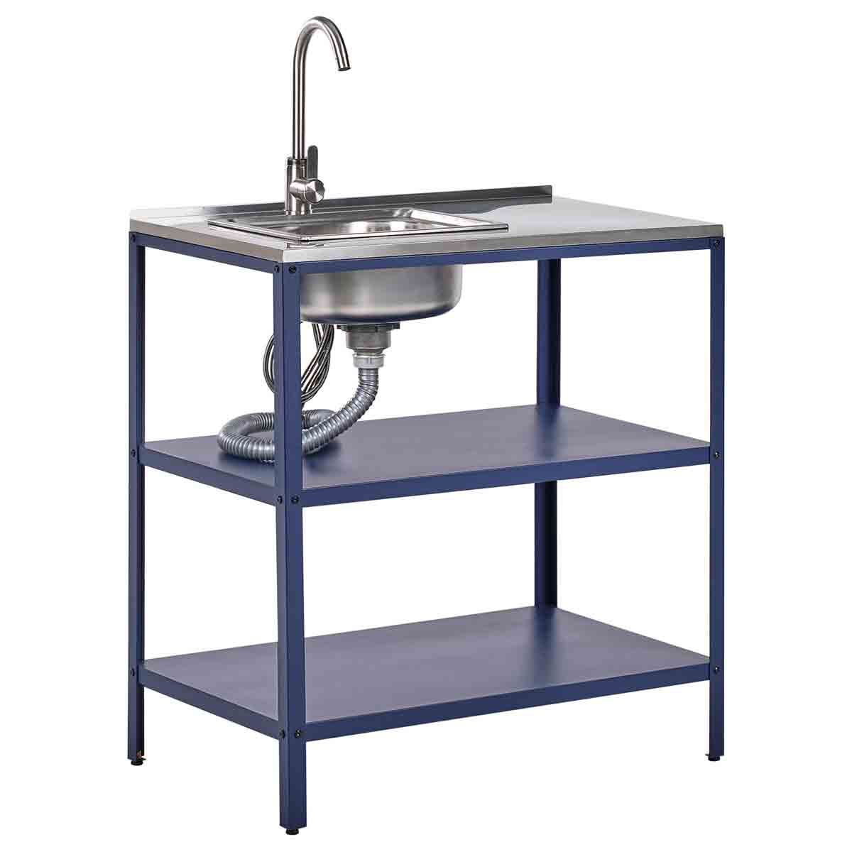 Beliani Steel Outdoor Kitchen Island With Sink Blue Vilama