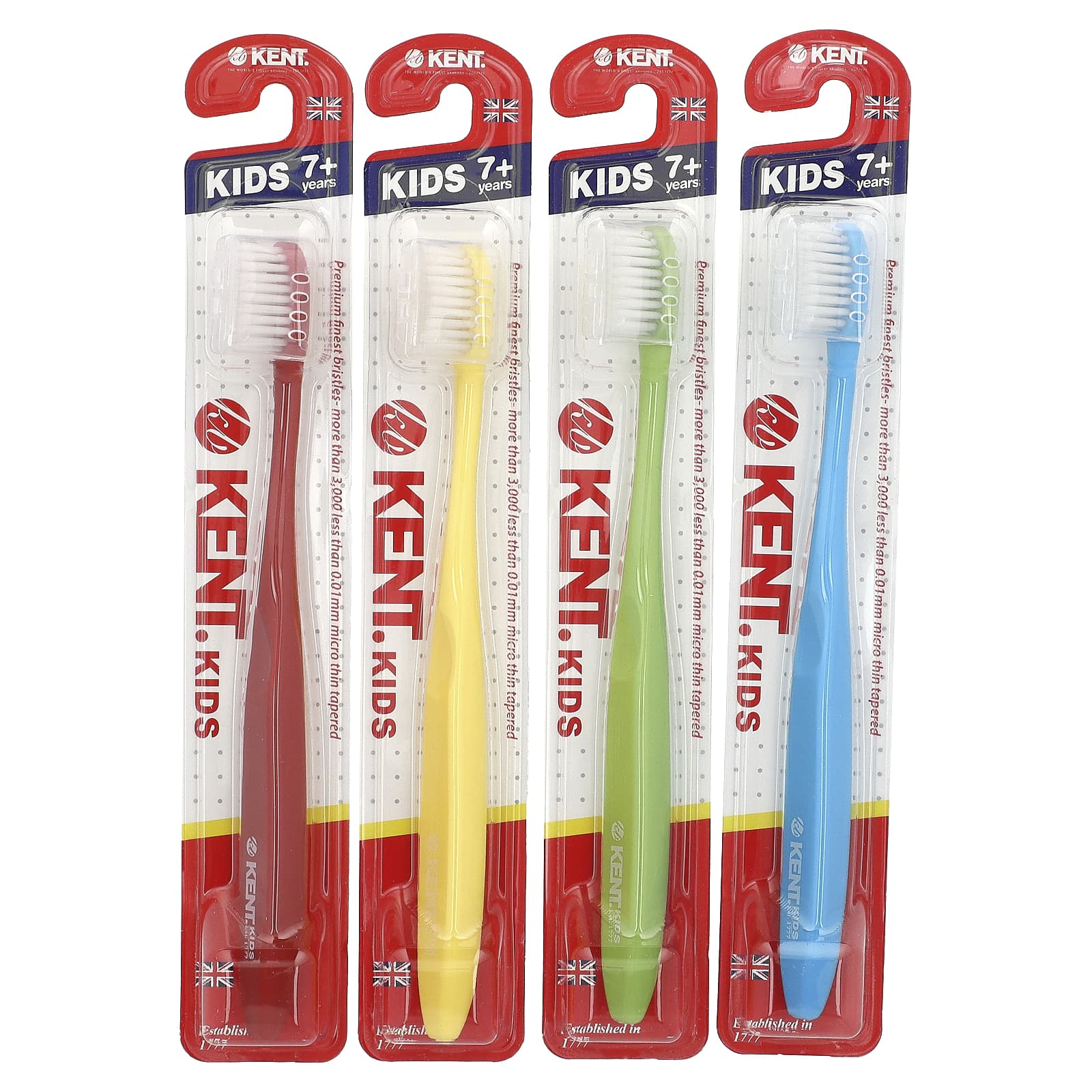 Kent , premium top quality toothbrushes for children, ages 7+, 4 toothbrushes