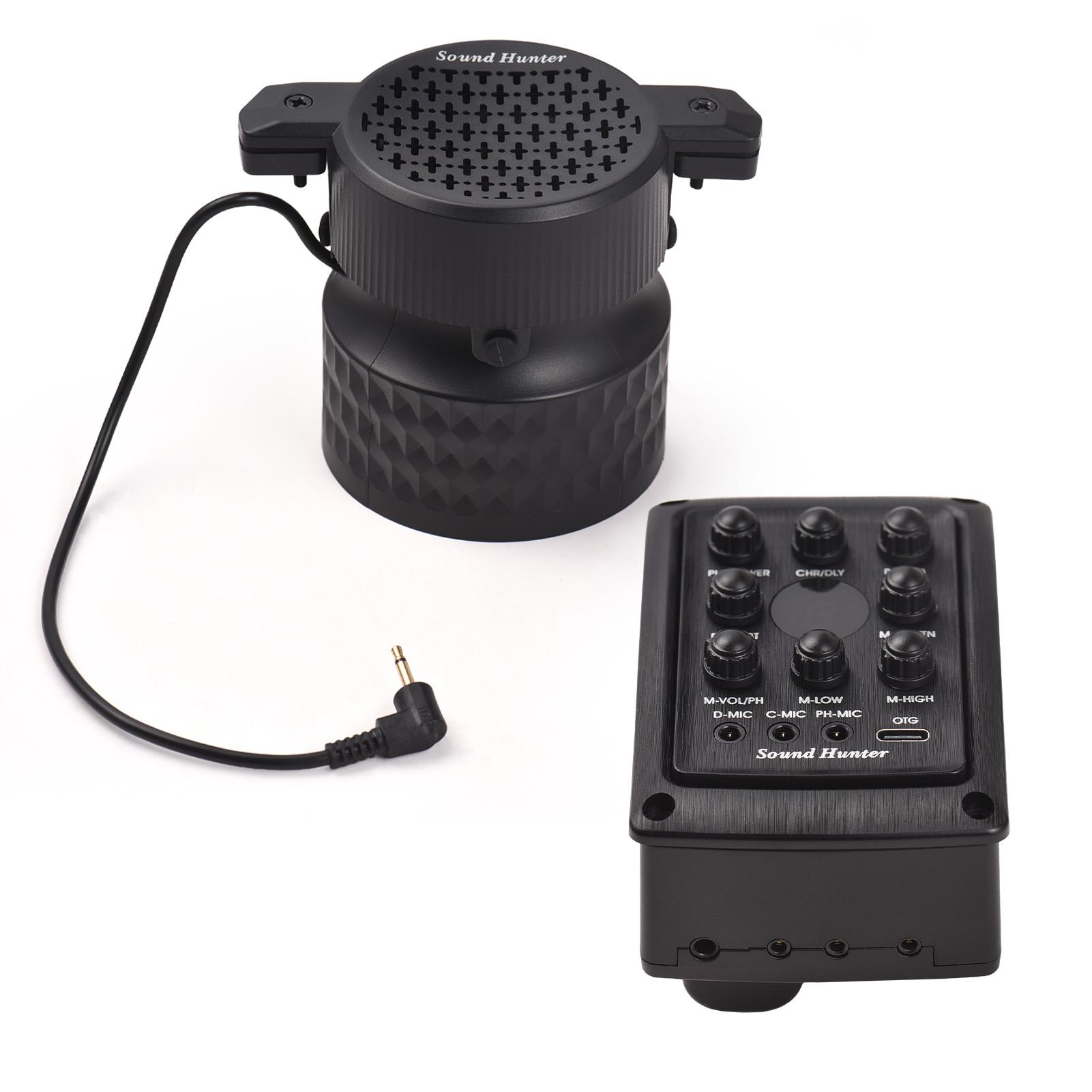 TOMTOP JMS Sound Hunter Guitar Pickup Wooden with 8W Speaker Guitar Sound Hole Pickup Board Chorus Delay black