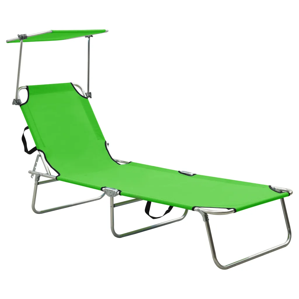 VidaXL Folding Sun Lounger with Canopy Steel Apple Green
