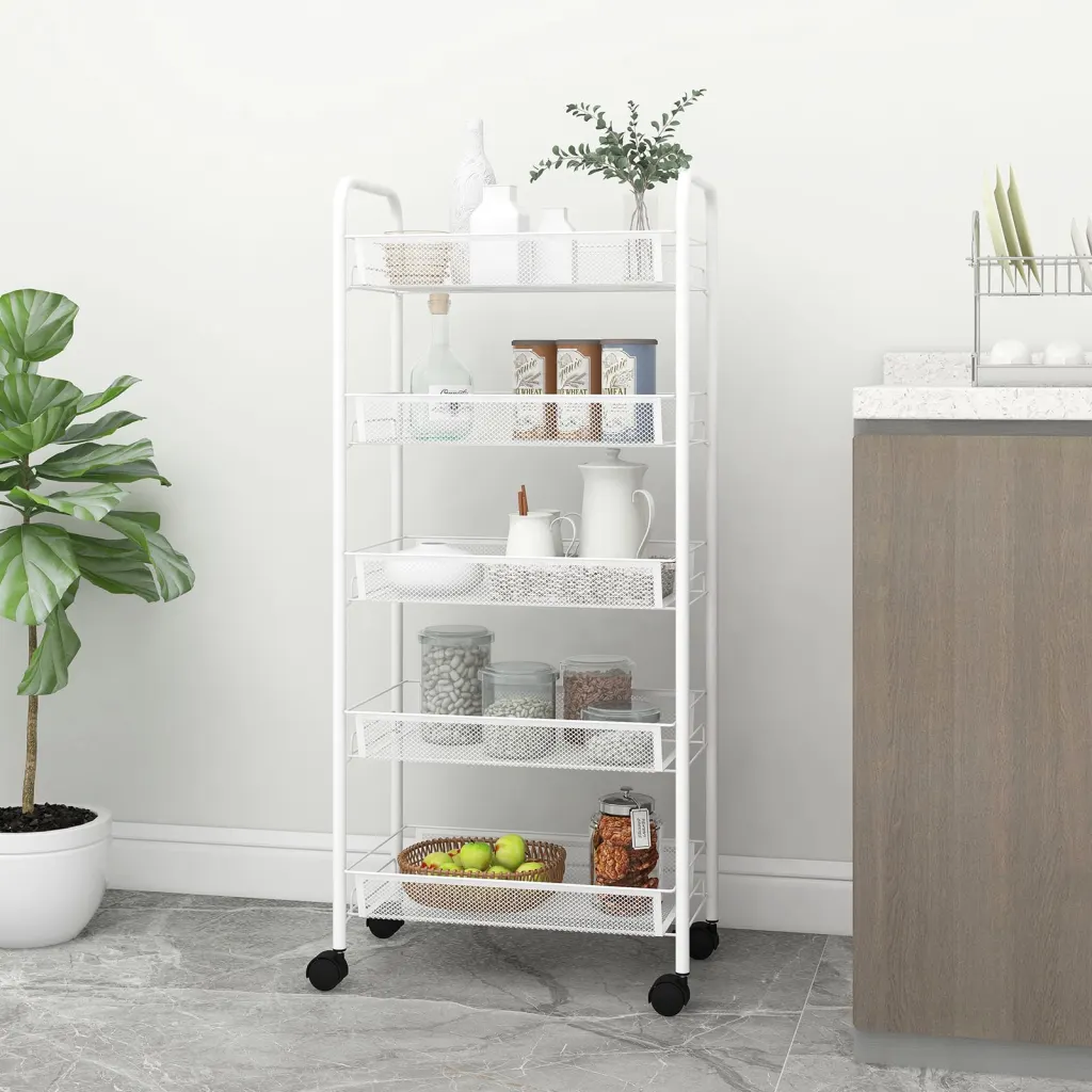 VidaXL 5-Tier Kitchen Trolley White 46x26x105 cm Iron
