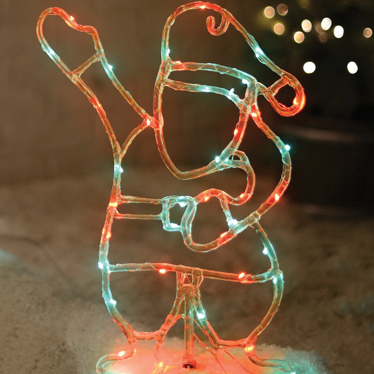 Set of 4 Santa Garden LED Stake Lights - Red & Green