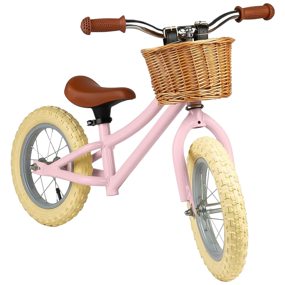 Bigjigs Toys Pink Balance Bike With Basket - Pedal Free Toddler Bikes, Pink