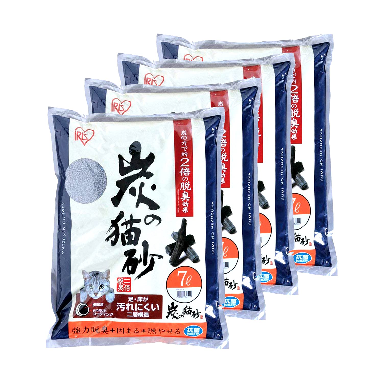 Kayomart Iris Ohyama Double Deodorizing Effect Charcoal Cat Litter Antibacterial 7l X 4 Bags (bulk Purchase)