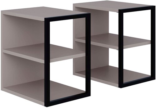 Decortie Modern Echo Set Of 2 Sofa End Tables, 3-Tier Side Table With Metal Frame For Bedroom, Living Room 2-Pack Set (Mocha Grey)