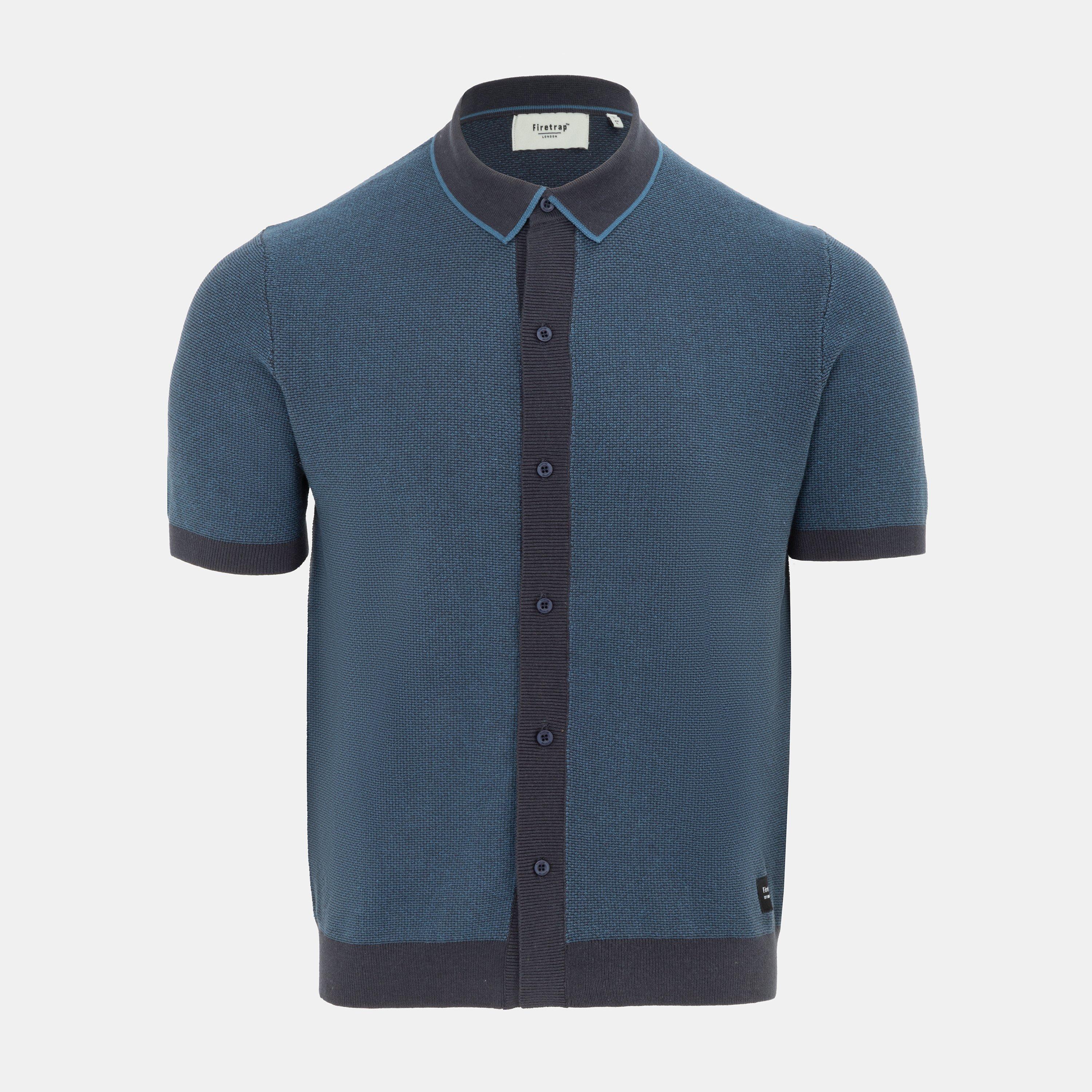 Firetrap Short Sleeve Knit Polo Shirts Cardigan - Blue