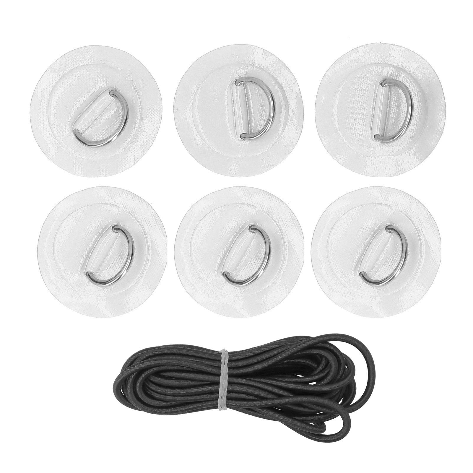 Vestidos 6pcs Inflatable Boat Kayak DRing Pad Patch Marine Fixed Buckle with Elastic Bungee Cord(White )