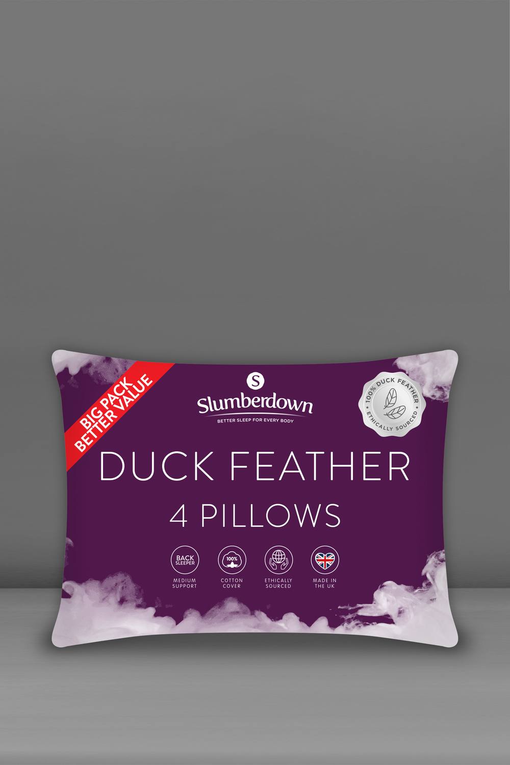 Slumberdown 4 Pack Duck Feather Medium Support Pillows|white