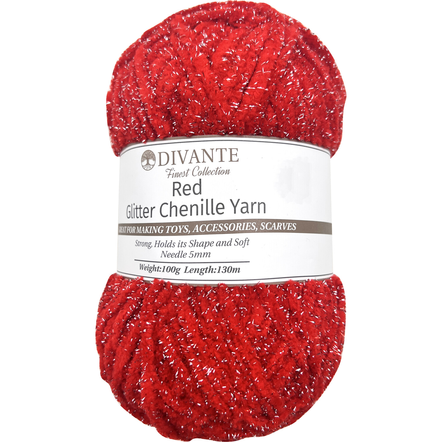 DIVANTE Soft Glitter Chenille Yarn - Red