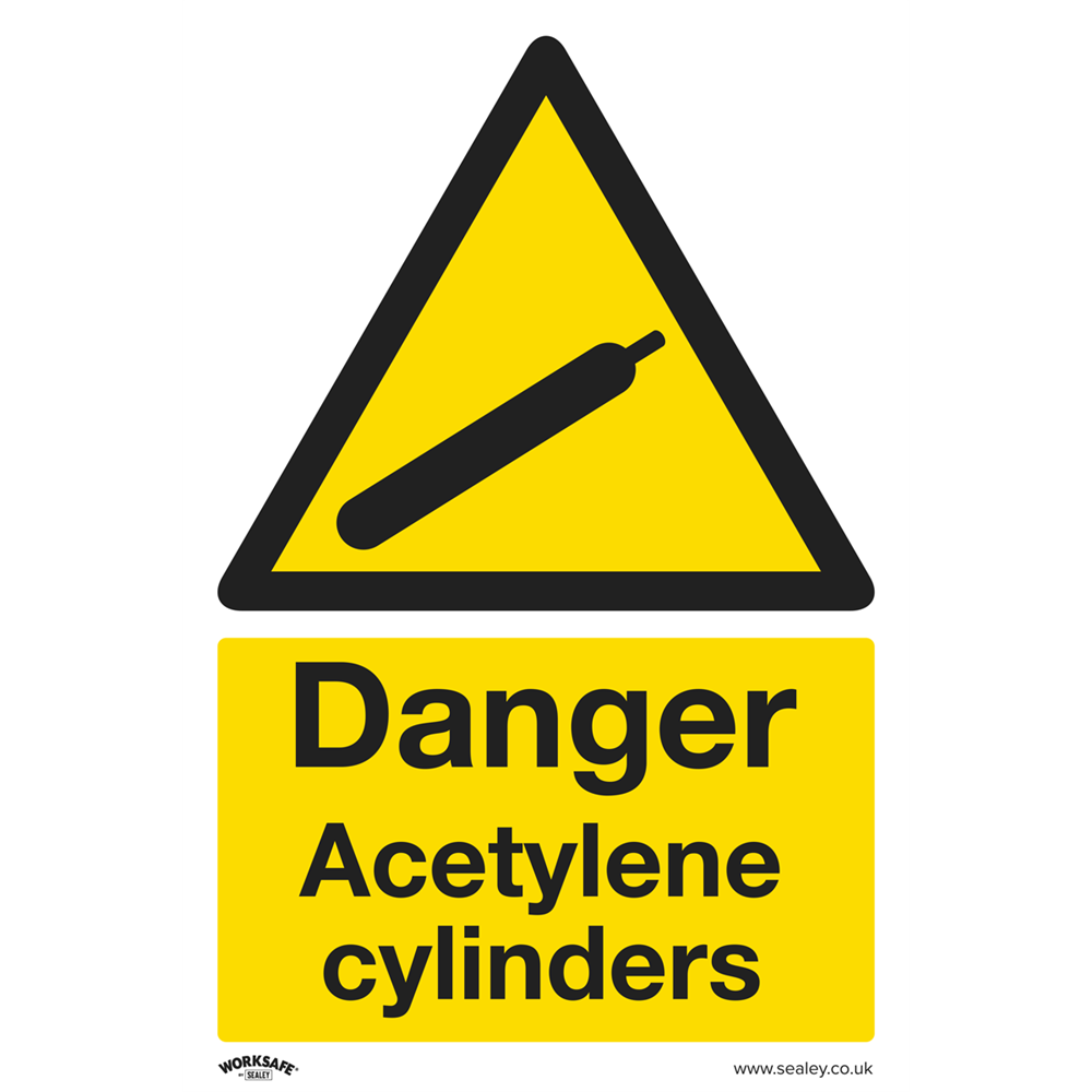 Sealey SS63P10 Warning Safety Sign - Danger Acetylene Cylinders - Rigid Plastic - Pack of 10