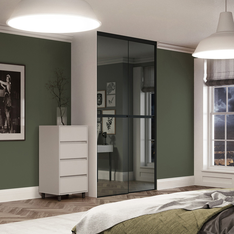 Spacepro Minimalist 2 Door Sliding Wardrobe Kit Black Framed Mirror Doors 1504 x 2260mm in Silver Aluminium/Glass
