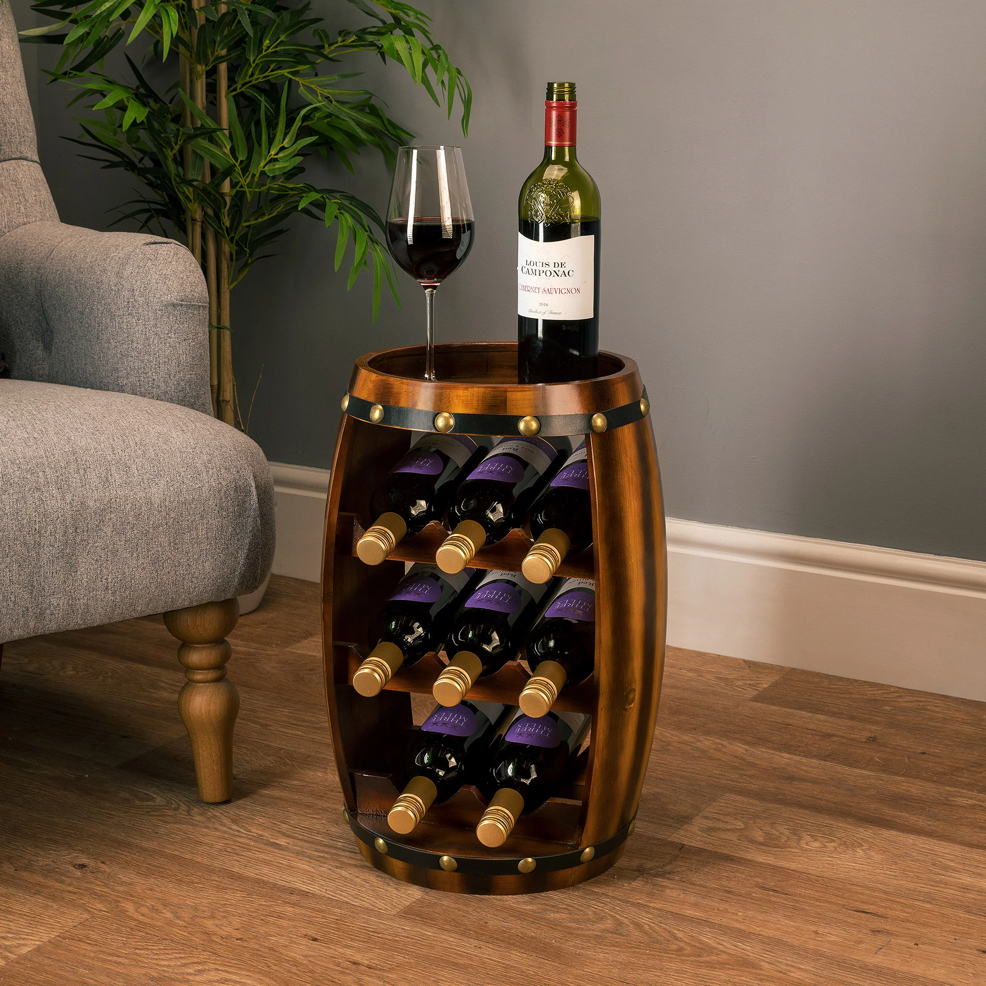 Christow Wooden Barrel Wine Rack