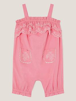 Monsoon Baby Girls Broderie Romper - Pink, Pink, Size 3-6 Months