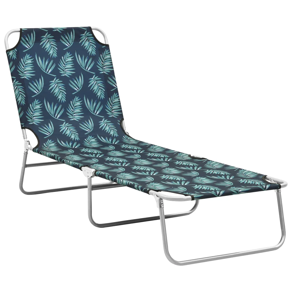 VidaXL Folding Sun Lounger Steel and Fabric Leaves Print