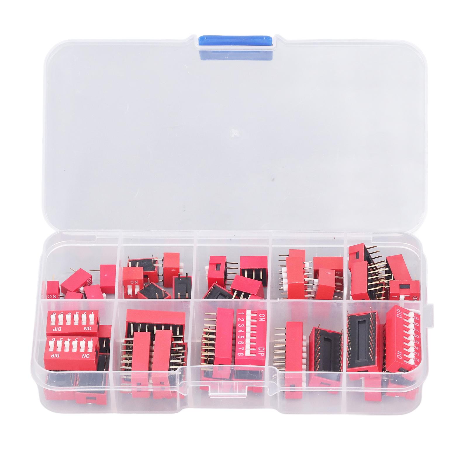 TOMTOP JMS 45Pcs Dip Switch Assorted Kit On Off Toggle 2.54mm Range 1 2 3 4 5 6 7 8 9P for Circuit Breadboards