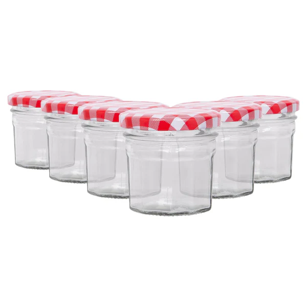 Argon Tableware 90ml Glass Jam Jars with Lids - Pack of 6 - Red Gingham Lid