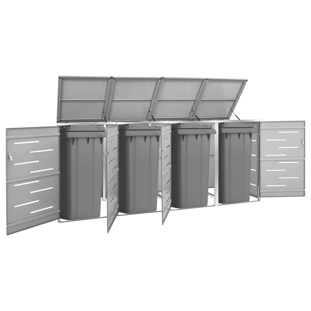 VidaXL Quadruple Wheelie Bin Shed 276.5x77.5x115.5 cm Stainless Steel