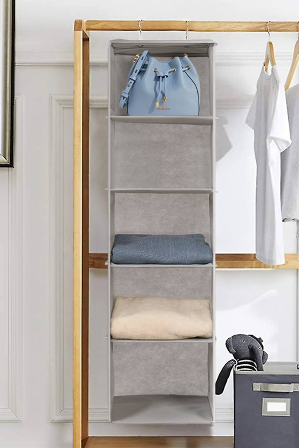 Living And Home 5-Tier Hanging Closet Organizer - Space-Saving Storage Solution for Clothes