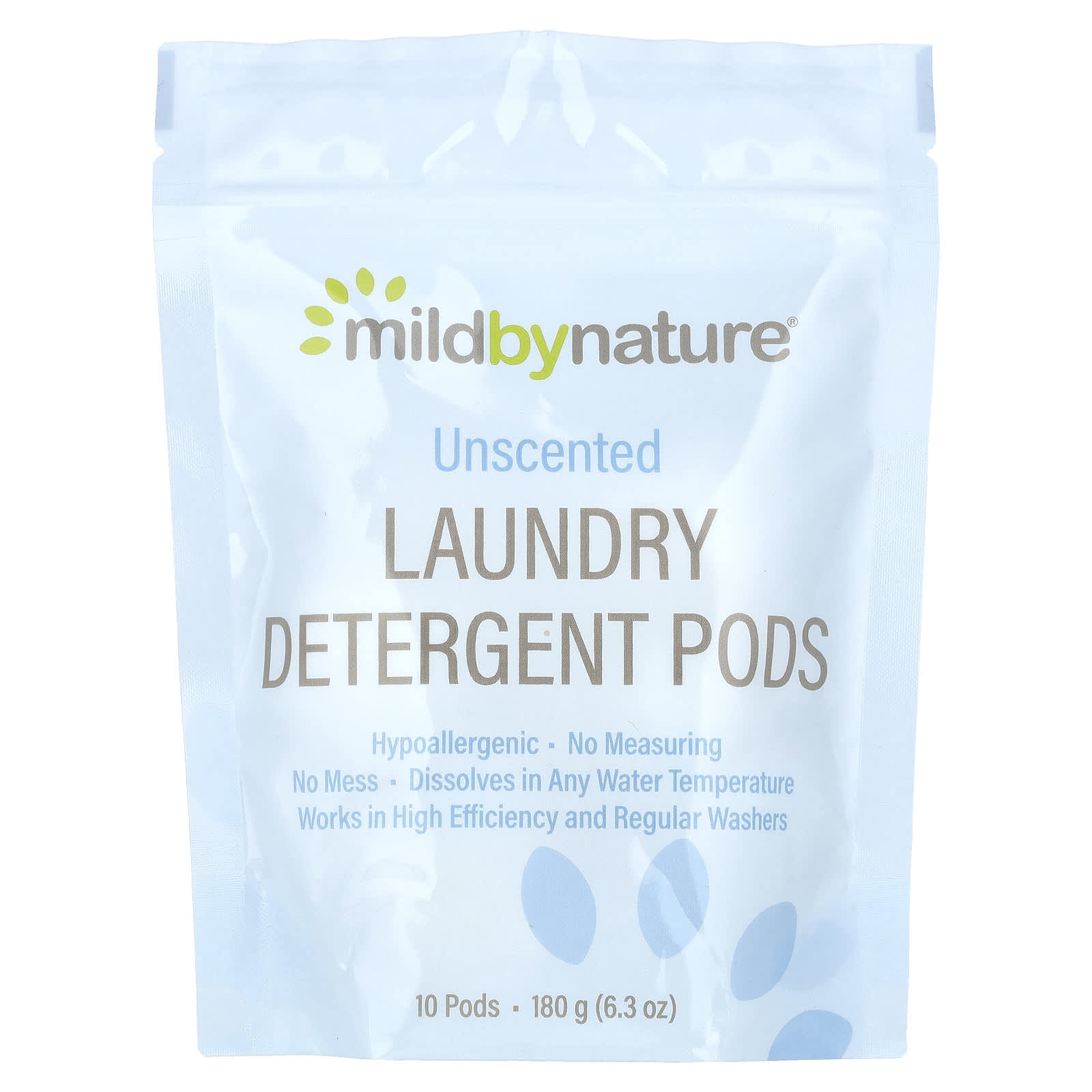Mild By Nature Laundry Detergent Pods, Unscented, 10 Count, 180G(6.3Oz)