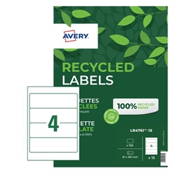 Avery Recycled Filing Labels LR4761-15, 61 x 192 mm 15 Sheets of 4 Labels