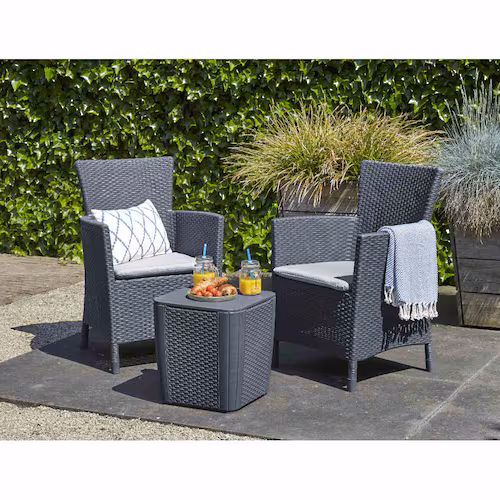 Allibert Keter  Set salottino per esterno 2 sedie 1 tavolo da balcone giardino in resina vimini