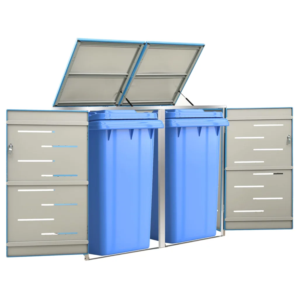 VidaXL Double Wheelie Bin Shed 138x77.5x115.5 cm Stainless Steel