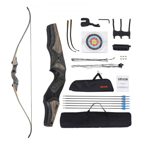VEVOR 60in Takedown Recurve Bow Wooden Bow Arrows Kit Hunting Practice 45 lbs