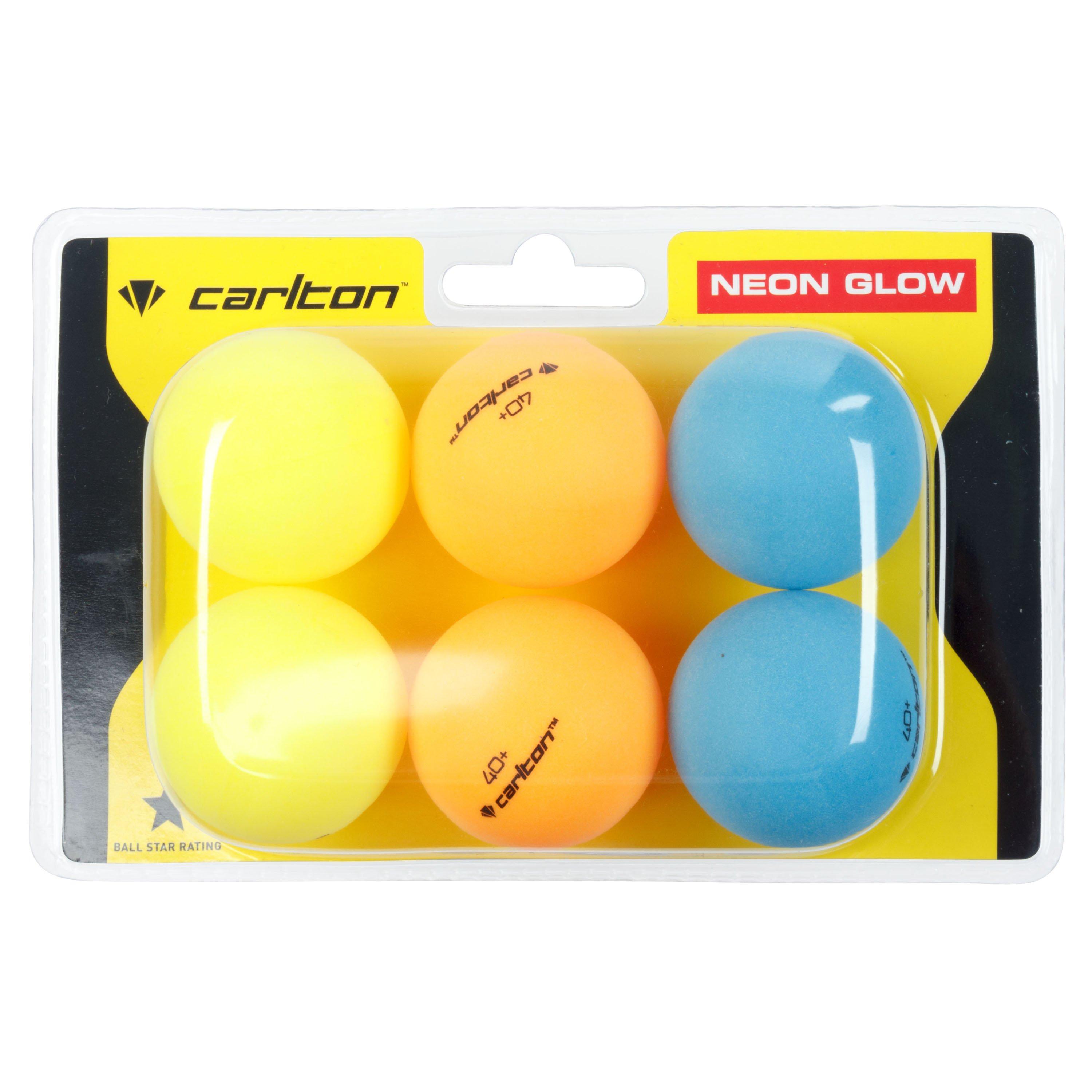 Carlton Neon Glow Table Tennis Balls 6 Pack Adults - Yellow