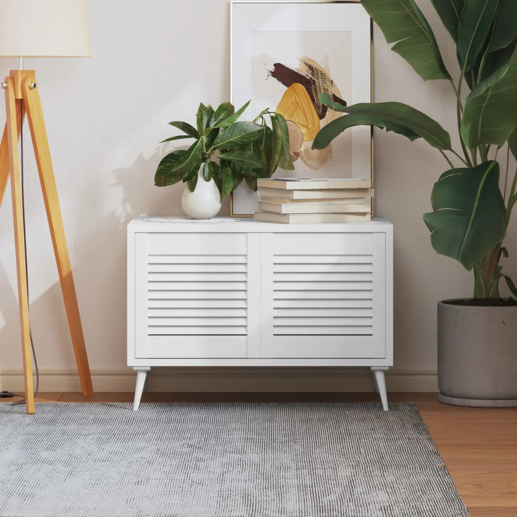 VidaXL Louvred Doors 2 pcs Solid Pine Wood White 39.5x39.4 cm