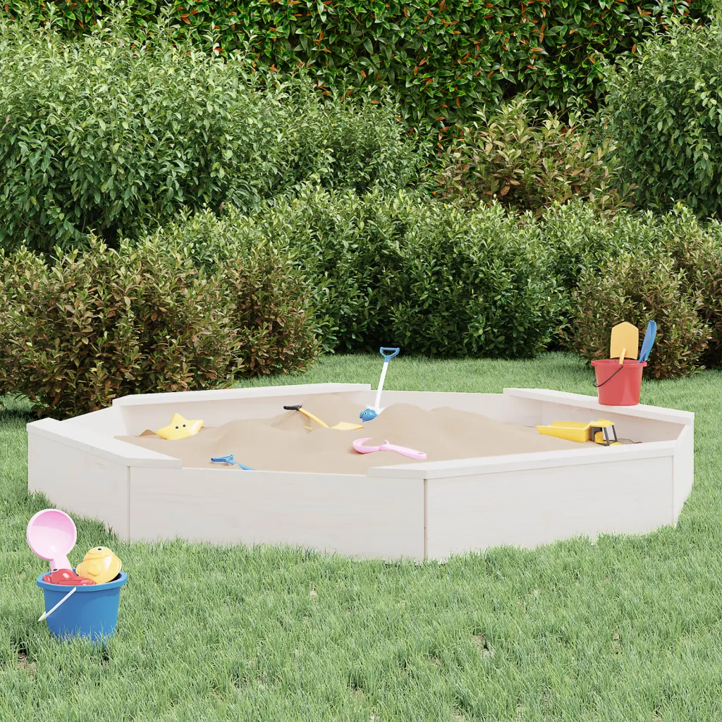VidaXL (white pine, 159.5 x 159.5 x 20 cm) vidaXL Sandbox with Seats Kids Toy Outdoor Sandpit Octagon Solid Wood Pine