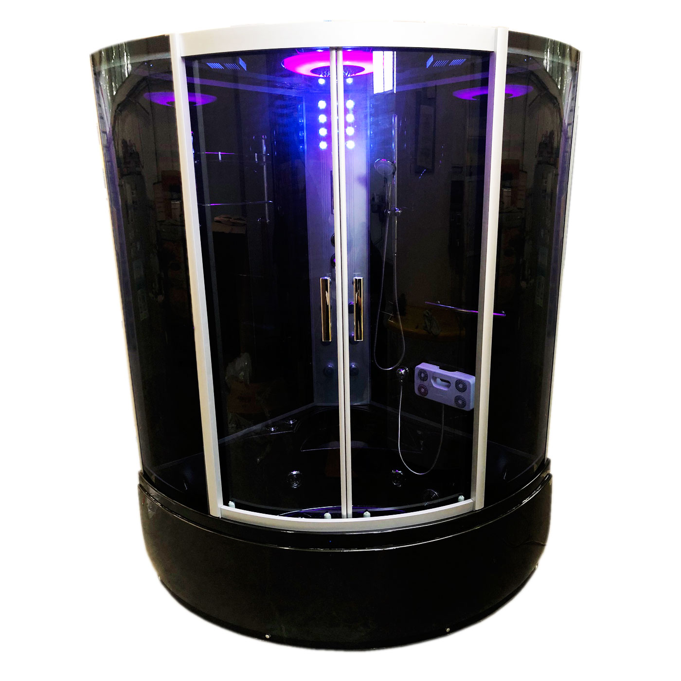 Simbashopping Vienna Bath Tub Spa Whirlpool Shower 130 x 130 x H 220cm Hot Tub Chromotherapy black