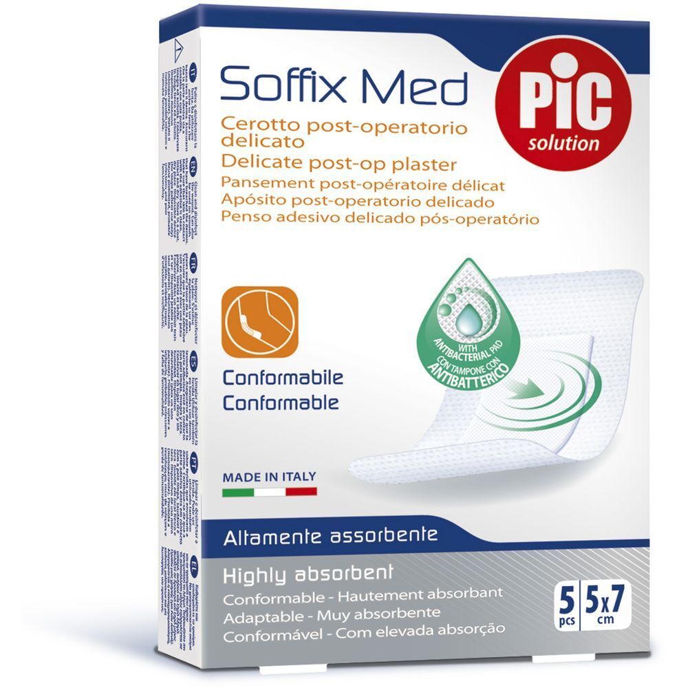 Pikdare Srl Pic CEROTTO PIC SOFFIX MED IN TNT CON TAMPONE CENTRALE ASSORBENTE STERILE MONOUSO 5X7 CM ANTIBATTERICO 5 PEZZI