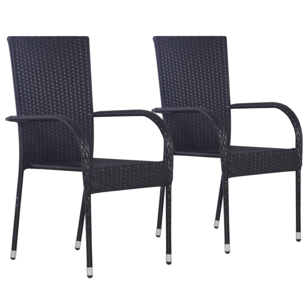 VidaXL Stackable Outdoor Chairs 2 pcs Poly Rattan Black