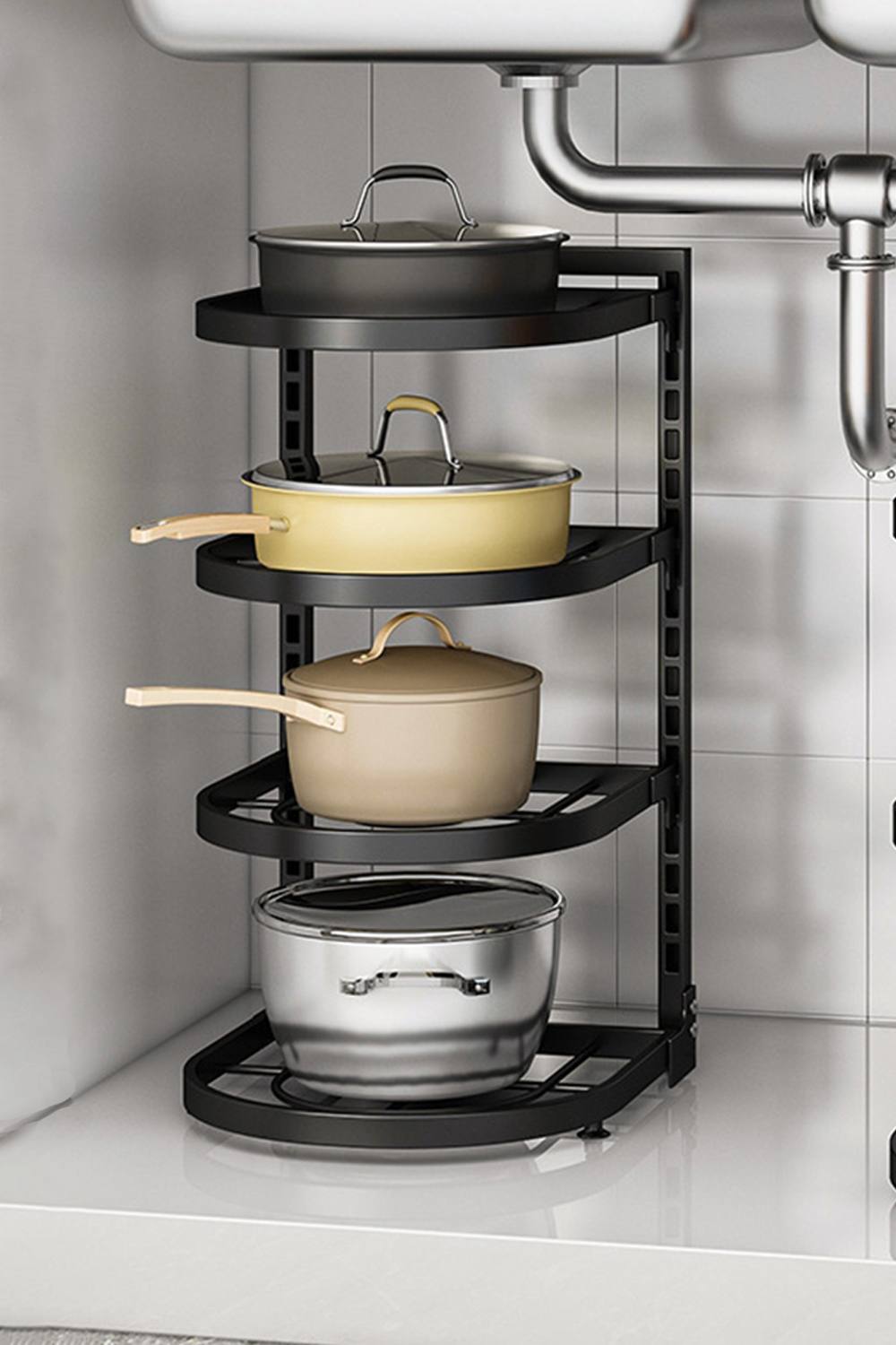 Living And Home 3/4 Tiers Adjustable Kitchen Pot Pan Organizer Rack