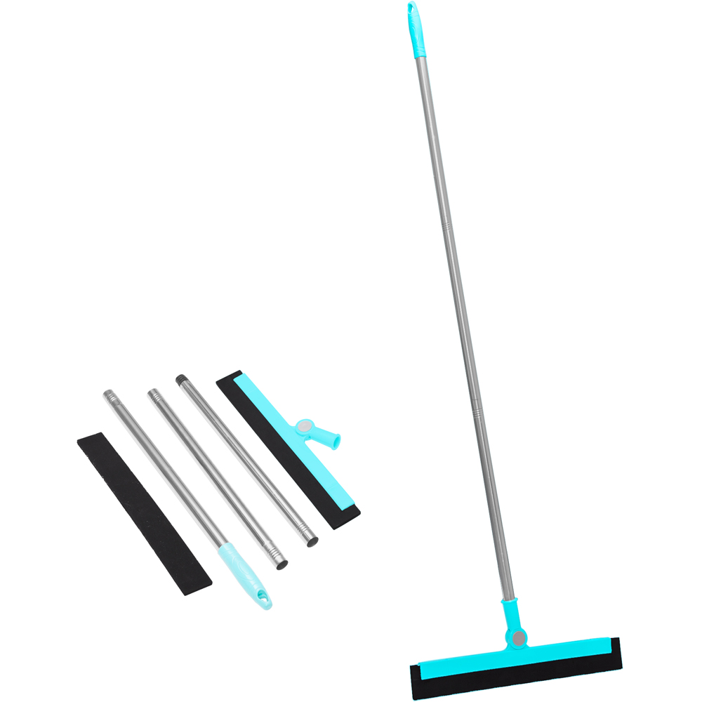 ITrend Window Glass Cleaning Kit – With Microfiber Washer, Pole, Rubber Squeegees – Extra Cleaning Pads - Blue