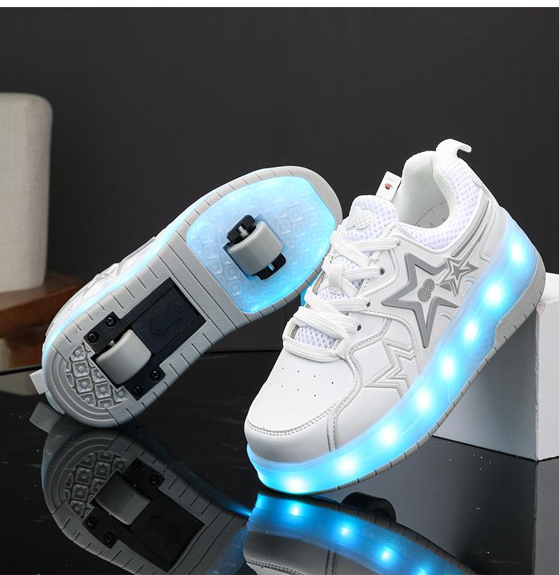 Angel Ting Children's Runaway Shoes Roller Skates with Lights Skates Retractable Boys Invisible Two Wheels 34 white