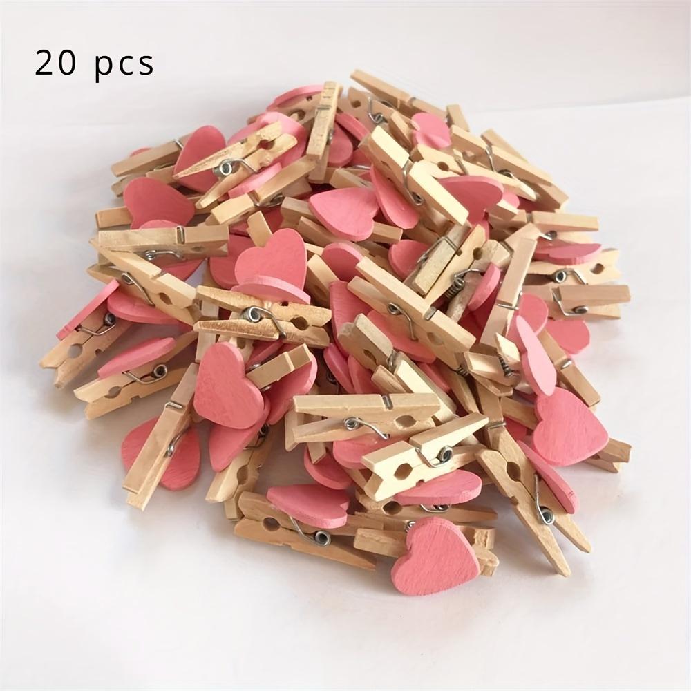 Mango Event Heart-shaped Wooden Clips for DIY Wedding Decorations and Crafts, 20 Pieces Mini Clothespins, Natural Wood Clothespins, Cute Party Favors