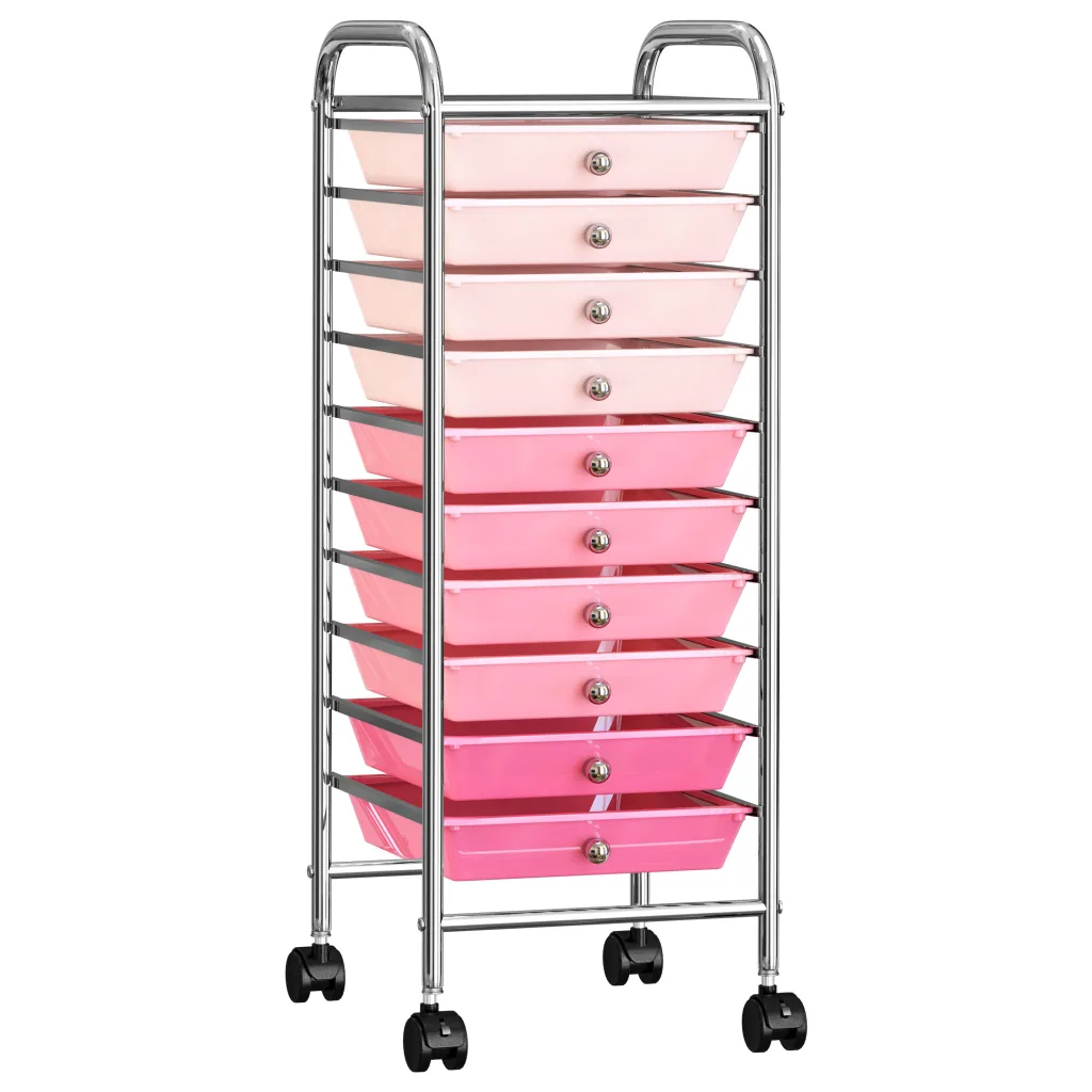 VidaXL 10-Drawer Mobile Storage Trolley Ombre Pink Plastic
