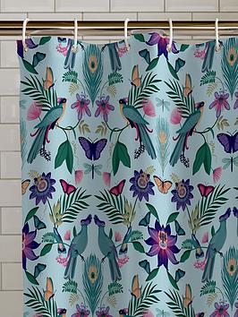  Mya Tropical Bird 180X180Cm Shower Curtain Duck Egg Blue