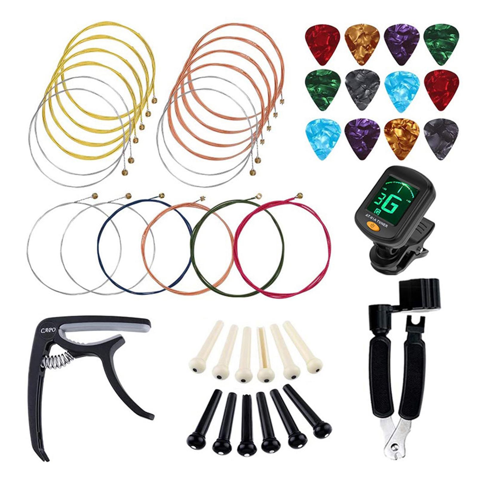 COSYHOME 45Pcs Guitar Accessories Set String Capo Bridge Pins Pick Replacement Playing Auxiliary Tool