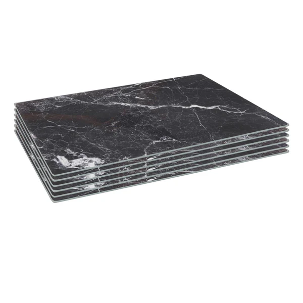 Harbour Housewares Rectangle Glass Placemats - 40Cm X 30Cm - Black Marble - Pack Of 6