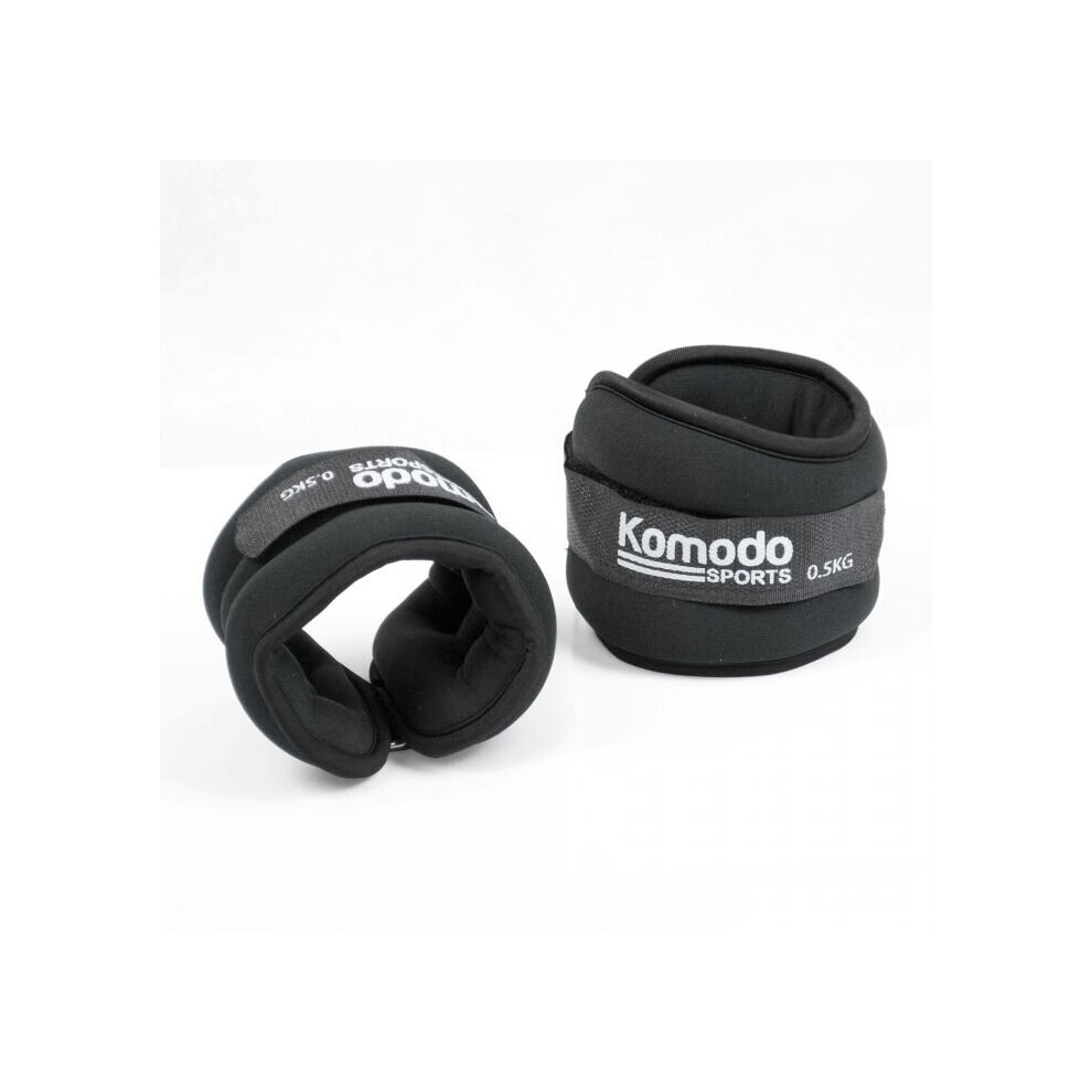 Komodo (2 x 0.5kg = 1kg) Black Neoprene Ankle Weights Run Training Wrist
