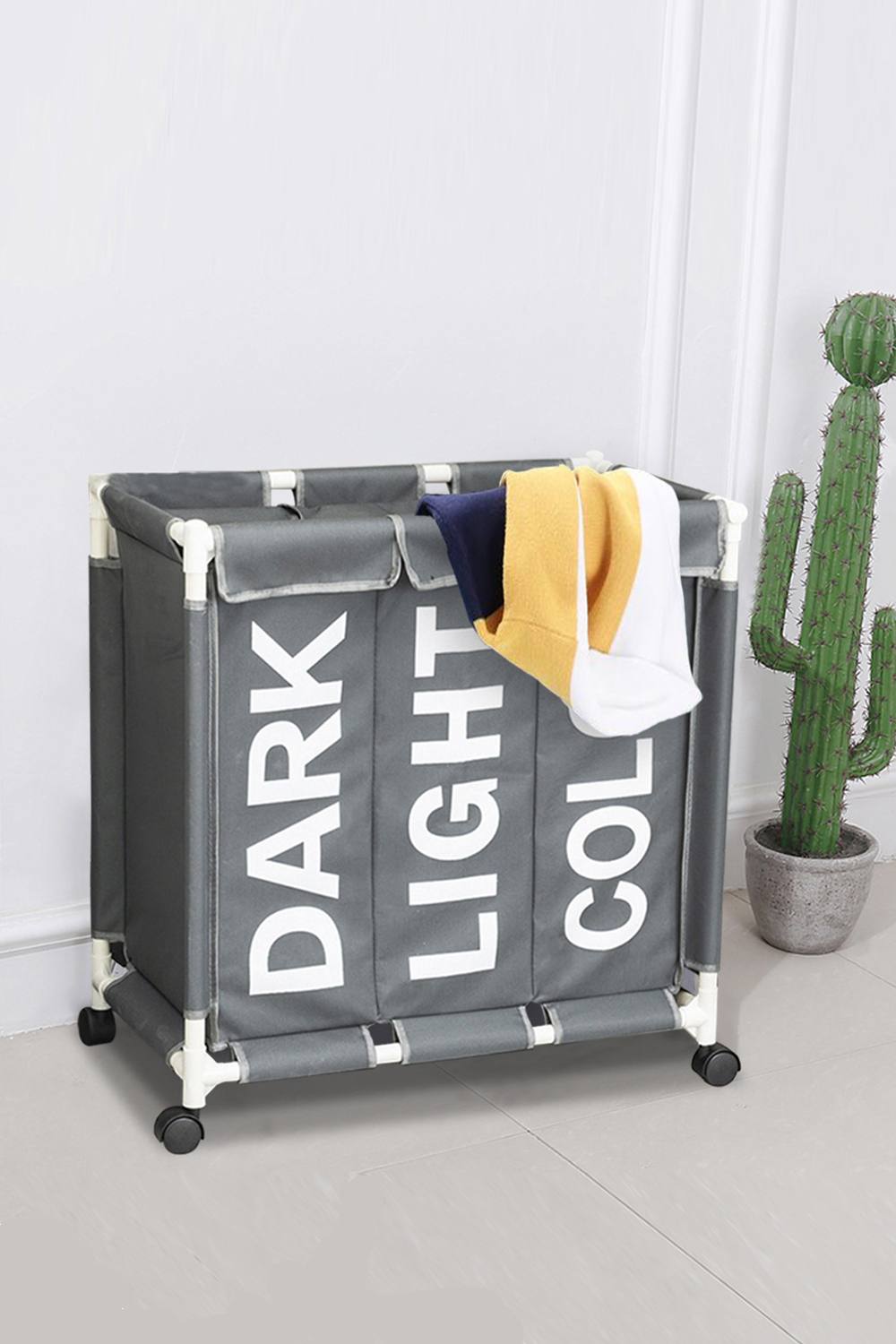 Living And Home Large 3 Bin Laundry Hamper Laundry Baskets Laundry Sorter with Wheels