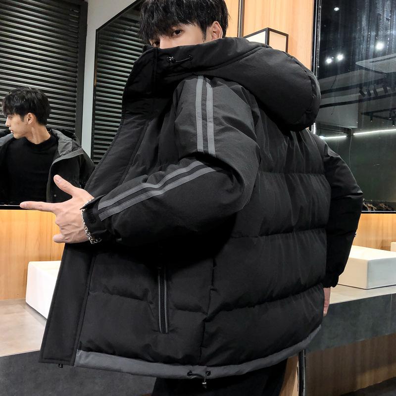 Fable Padded-on Men's Autumn and Winter Jackets Korean Version of Trendy Youth Two-bar Padded Jackets, Casual Hooded Padded Jackets, Warm Bread Jackets 3XL black