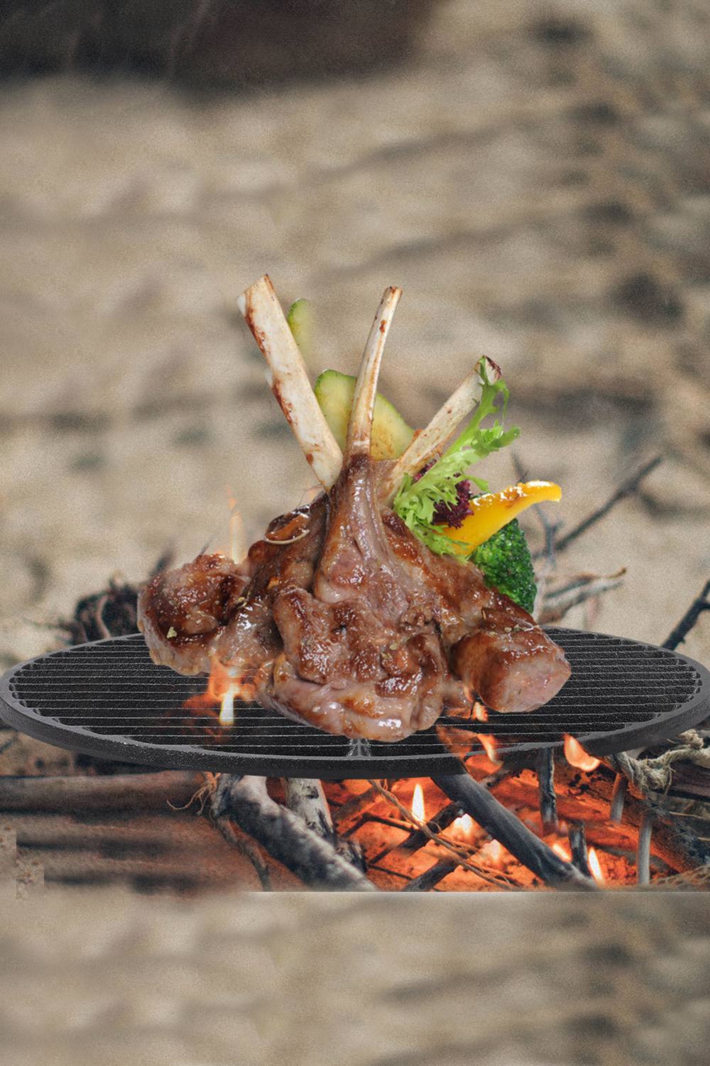 Living And Home Circular Cast Iron Grilling Grate, Dual Side Grid for BBQ 45.5cm