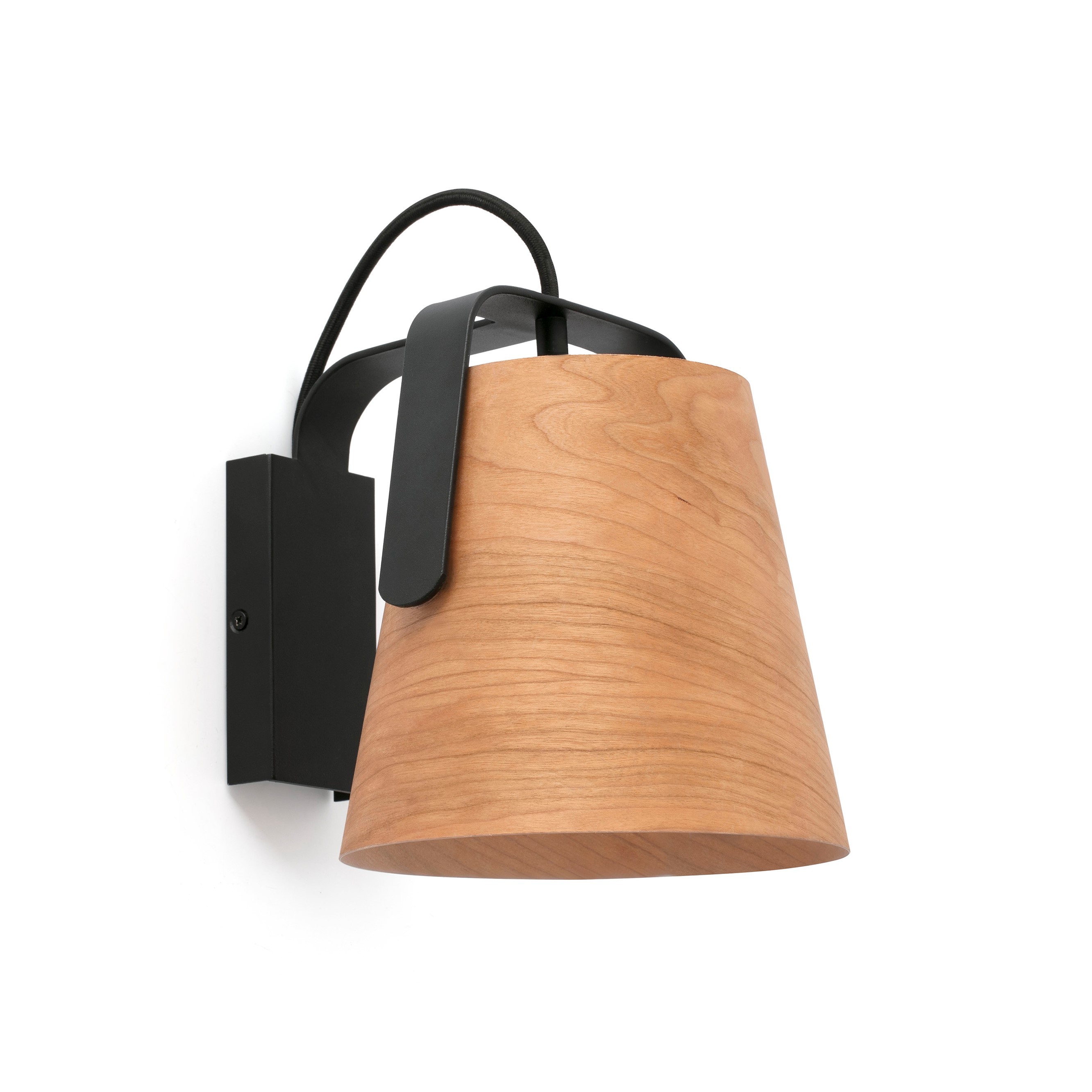 Faro Stood wall light with a cherry wood lampshade